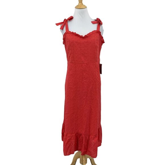 NSR Dress Women L Large Pink Red Ruffle Sweetheart Neck Tie Strap Midi Nordstrom - Picture 1 of 16